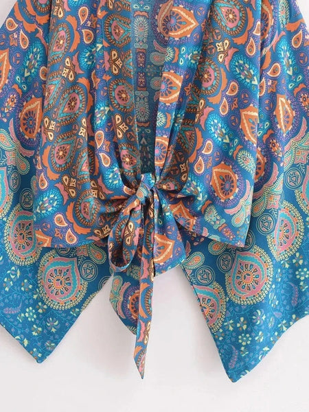 IZZY Cropped Kimono - Light Blue-BOHEME JUNCTION- Boheme Junction
