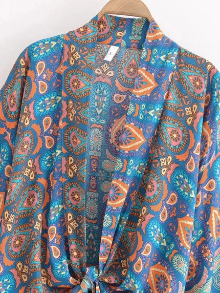 IZZY Cropped Kimono - Light Blue-BOHEME JUNCTION- Boheme Junction