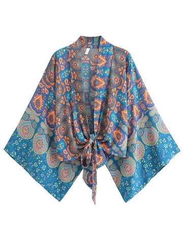 IZZY Cropped Kimono - Light Blue-BOHEME JUNCTION- Boheme Junction