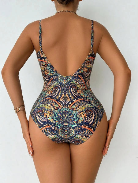 KAIT One Piece Swimsuit - Blue-Women Beachwear- Boheme Junction