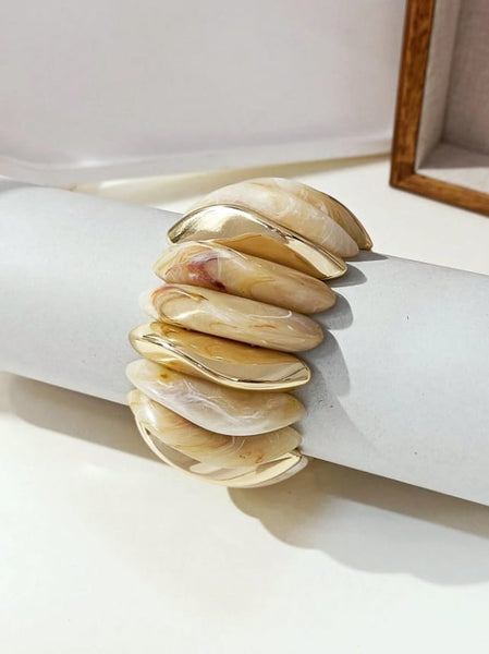 Magnolia Stretch Bracelet - Gold Marble-Women Bracelets- Boheme Junction