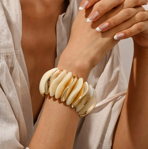 Magnolia Stretch Bracelet - Gold Marble-Women Bracelets- Boheme Junction