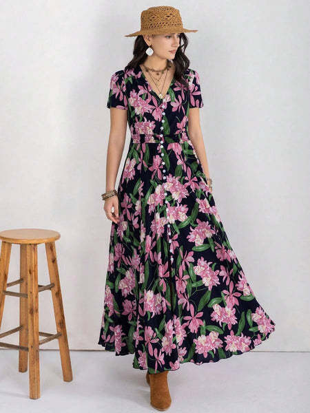 MARA Maxi Dress - Black/Green-Women Dresses- Boheme Junction