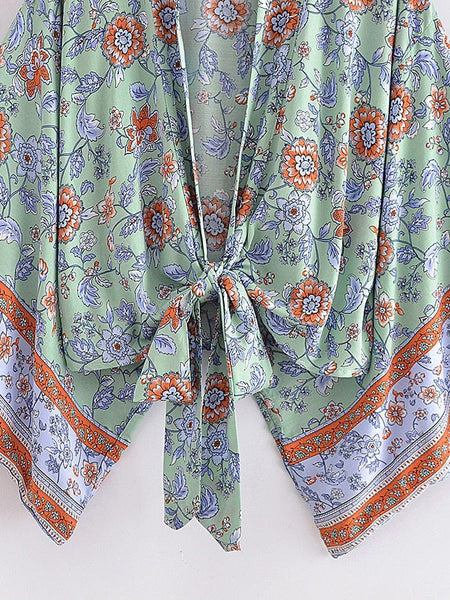 MAYSON Cropped Kimono - Green-Kimono- Boheme Junction