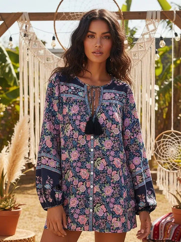 MELBA Top - Navy-Blouse- Boheme Junction