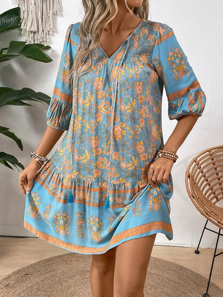 NIGELLA Mini Dress - Blue-Women Dresses- Boheme Junction
