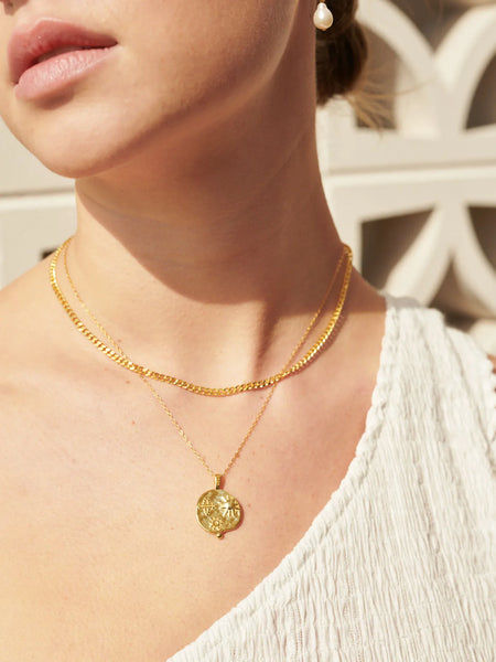 OCEAN COIN Charm 18K Gold Plated Necklace-Earrings- Boheme Junction