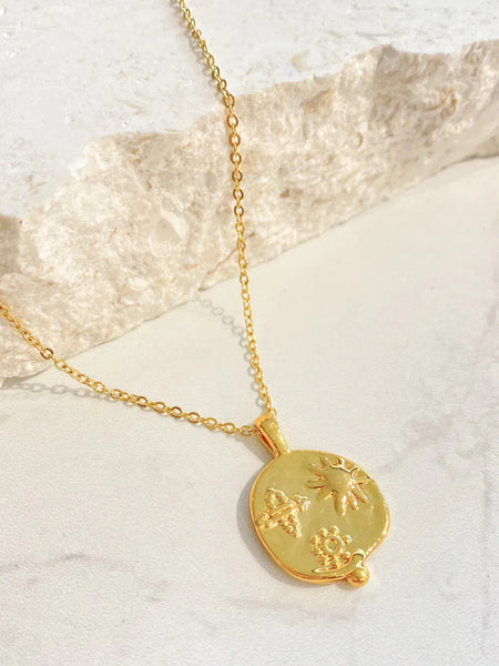 OCEAN COIN Charm 18K Gold Plated Necklace-Earrings- Boheme Junction
