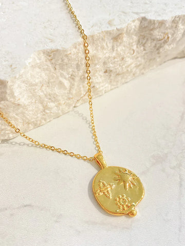 OCEAN COIN Charm 18K Gold Plated Necklace-Earrings- Boheme Junction