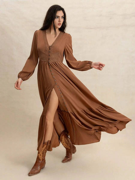 PARIS Maxi Dress - Tan-Women Dresses- Boheme Junction