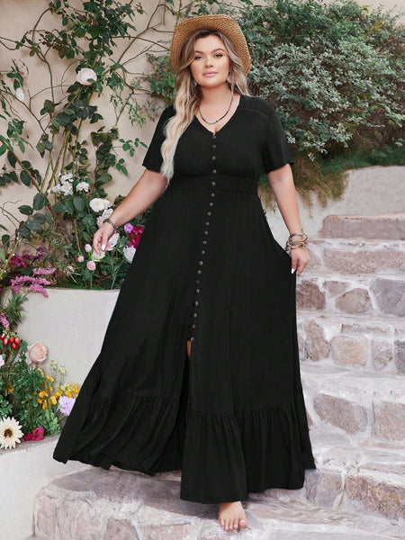 PLUS SIZE Anais Maxi Dress - Black-Plus Size Dresses- Boheme Junction