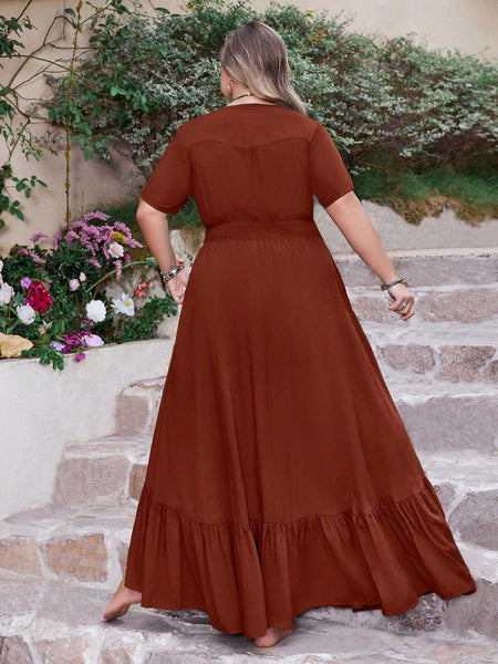 PLUS SIZE Anais Maxi Dress - Coffee-Plus Size Dresses- Boheme Junction