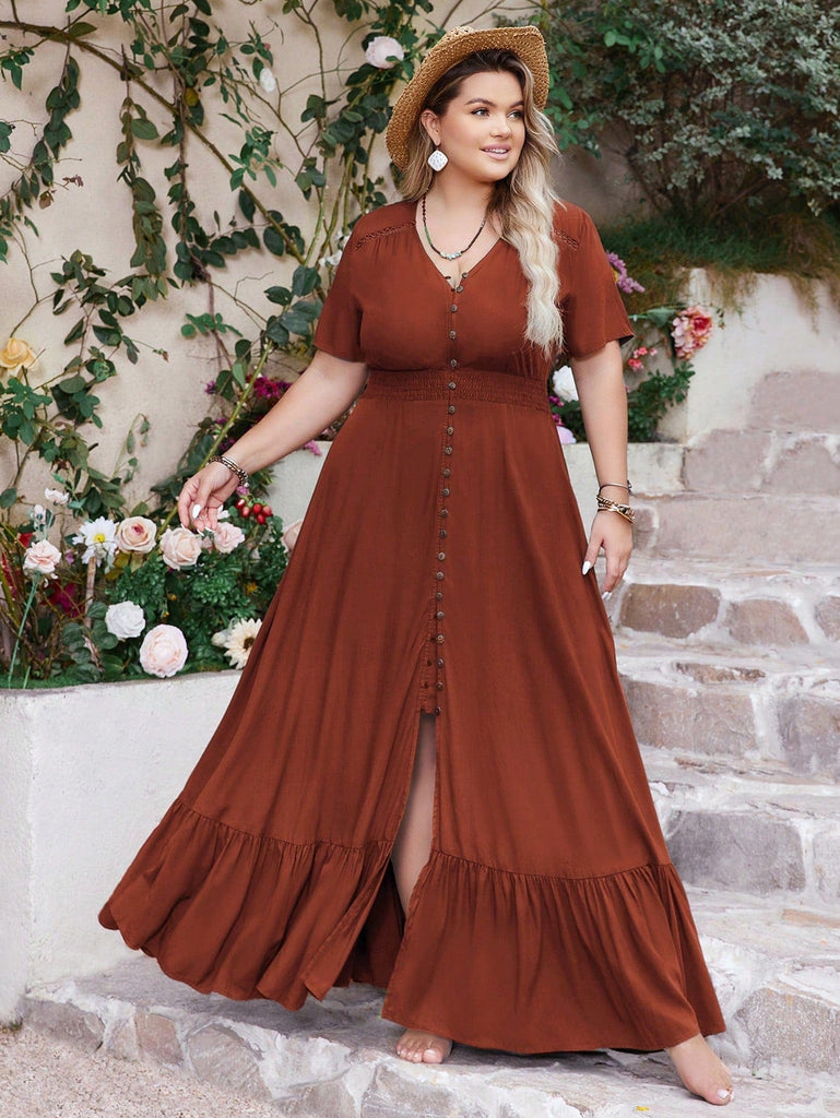 PLUS SIZE Anais Maxi Dress - Coffee-Plus Size Dresses- Boheme Junction