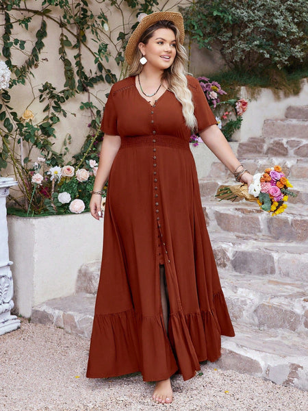 PLUS SIZE Anais Maxi Dress - Coffee-Plus Size Dresses- Boheme Junction