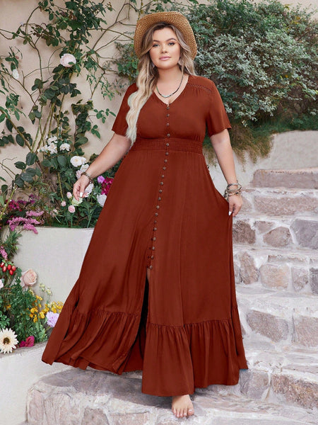 PLUS SIZE Anais Maxi Dress - Coffee-Plus Size Dresses- Boheme Junction