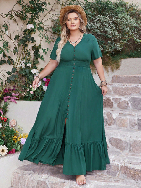 PLUS SIZE Anais Maxi Dress - Green-Plus Size Dresses- Boheme Junction