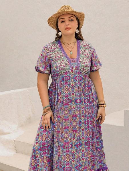 PLUS SIZE Capri Maxi Dress - Purple-Plus Size Arabian Wear- Boheme Junction