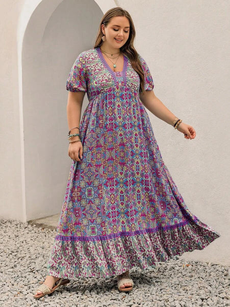 PLUS SIZE Capri Maxi Dress - Purple-Plus Size Arabian Wear- Boheme Junction