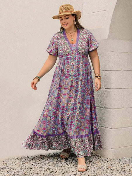 PLUS SIZE Capri Maxi Dress - Purple-Plus Size Arabian Wear- Boheme Junction