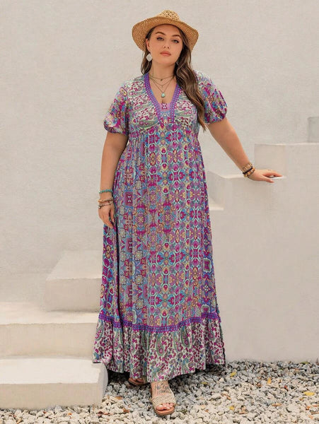PLUS SIZE Capri Maxi Dress - Purple-Plus Size Arabian Wear- Boheme Junction