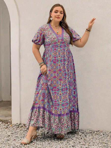 PLUS SIZE Capri Maxi Dress - Purple-Plus Size Arabian Wear- Boheme Junction
