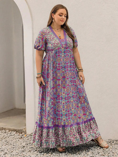 PLUS SIZE Capri Maxi Dress - Purple-Plus Size Arabian Wear- Boheme Junction