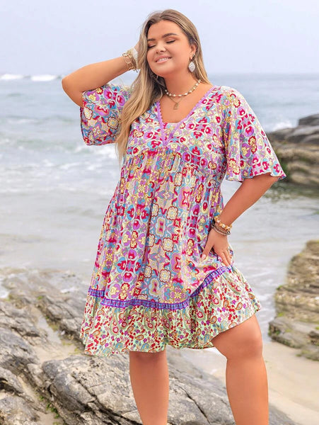 PLUS SIZE Capri Midi Dress - Blue-Plus Size Dresses- Boheme Junction