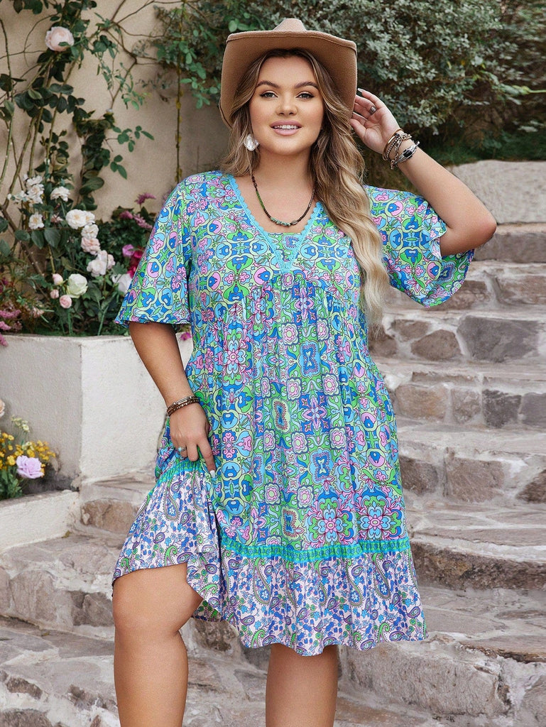 boho midi dress plus size Boho Plus Size Printed Loose Maxi Dress Luna