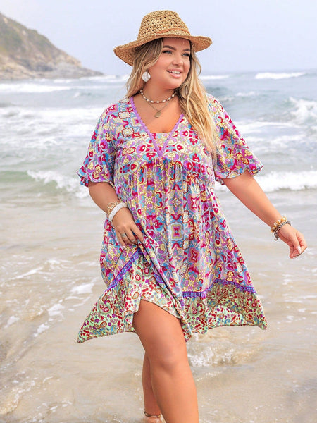 PLUS SIZE Capri Midi Dress - Purple | LAST SIZES-Plus Size Dresses- Boheme Junction