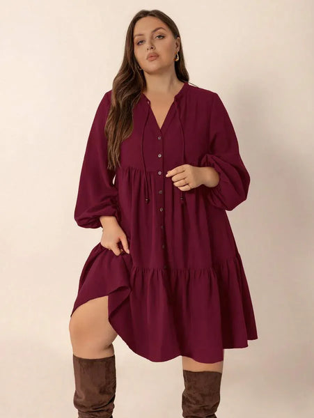 PLUS SIZE Cheri Midi Dress - Burgundy-Plus Size Dresses- Boheme Junction
