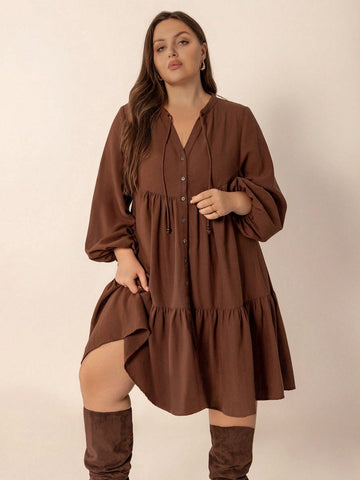 PLUS SIZE Cheri Midi Dress - Coffee-Plus Size Dresses- Boheme Junction