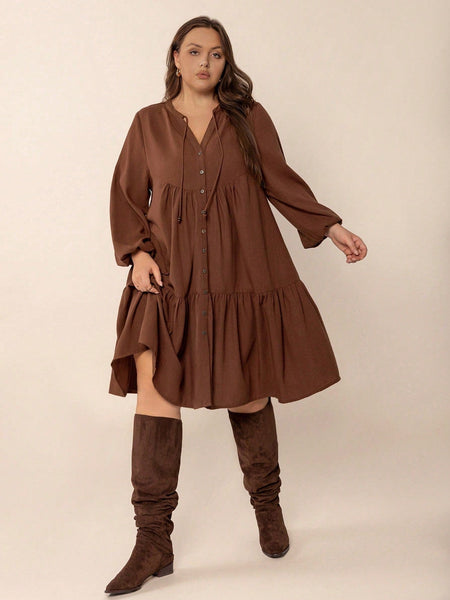 PLUS SIZE Cheri Midi Dress - Coffee-Plus Size Dresses- Boheme Junction