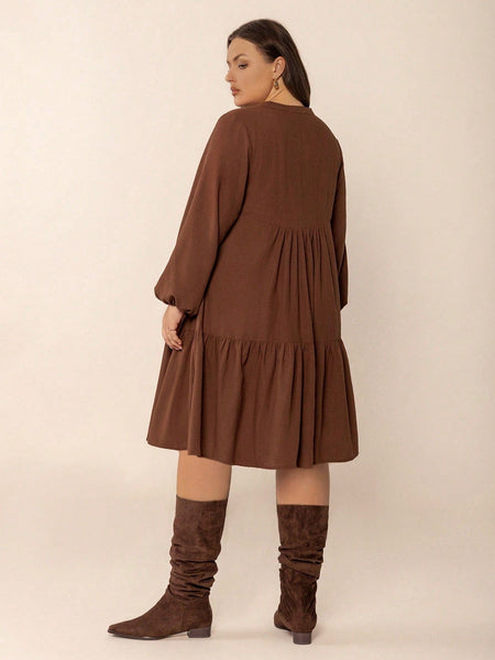 PLUS SIZE Cheri Midi Dress - Coffee-Plus Size Dresses- Boheme Junction