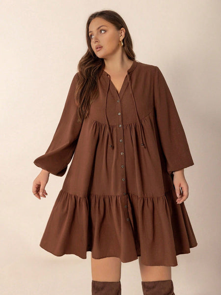 PLUS SIZE Cheri Midi Dress - Coffee-Plus Size Dresses- Boheme Junction