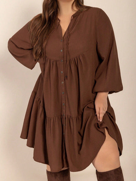 PLUS SIZE Cheri Midi Dress - Coffee-Plus Size Dresses- Boheme Junction