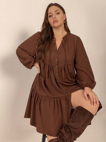 PLUS SIZE Cheri Midi Dress - Coffee-Plus Size Dresses- Boheme Junction