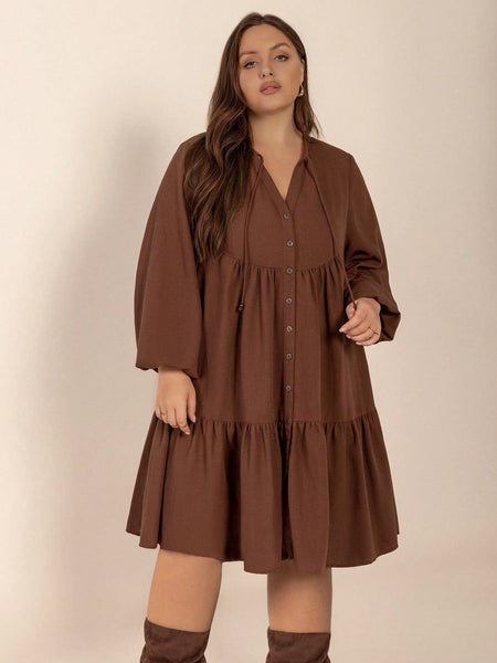 PLUS SIZE Cheri Midi Dress - Coffee-Plus Size Dresses- Boheme Junction