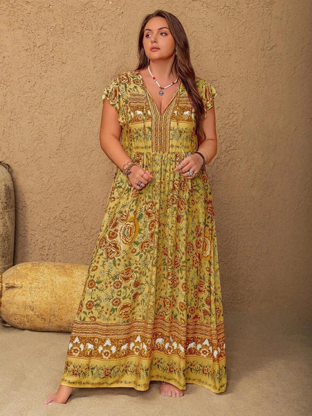 PLUS SIZE Cory Maxi Dress - Blue-Plus Size Arabian Wear- Boheme Junction