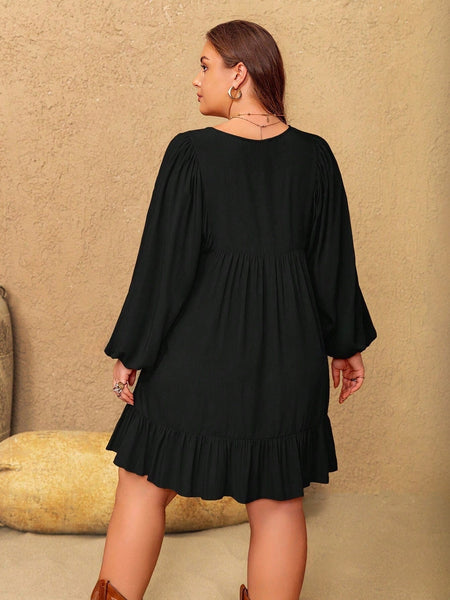 PLUS SIZE Farrah Mini Dress - Black-Plus Size Dresses- Boheme Junction