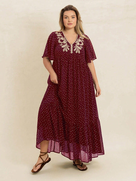 PLUS SIZE Hudson Maxi Dress - Burgundy-Plus Size Dresses- Boheme Junction