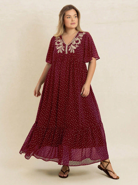 PLUS SIZE Hudson Maxi Dress - Burgundy-Plus Size Dresses- Boheme Junction