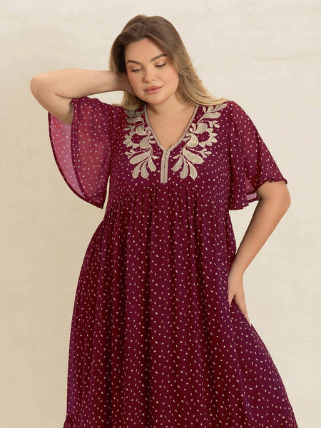 PLUS SIZE Hudson Maxi Dress - Burgundy-Plus Size Dresses- Boheme Junction