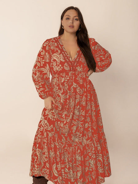 PLUS SIZE Janelle Maxi Dress - Red-Plus Size Dresses- Boheme Junction