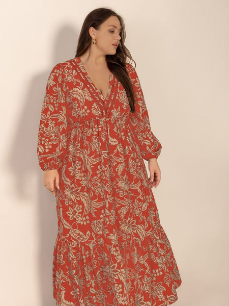 PLUS SIZE Janelle Maxi Dress - Red-Plus Size Dresses- Boheme Junction