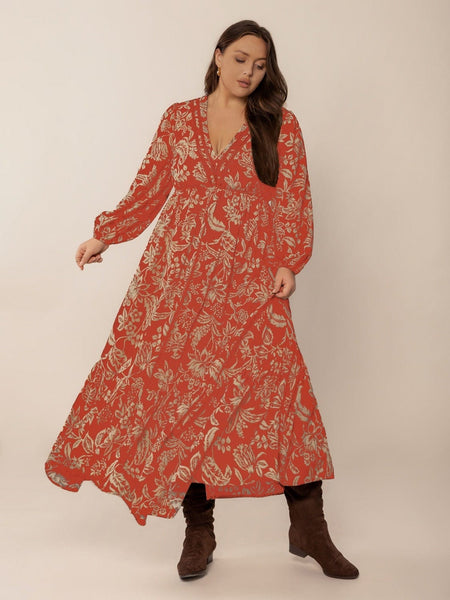 PLUS SIZE Janelle Maxi Dress - Red-Plus Size Dresses- Boheme Junction