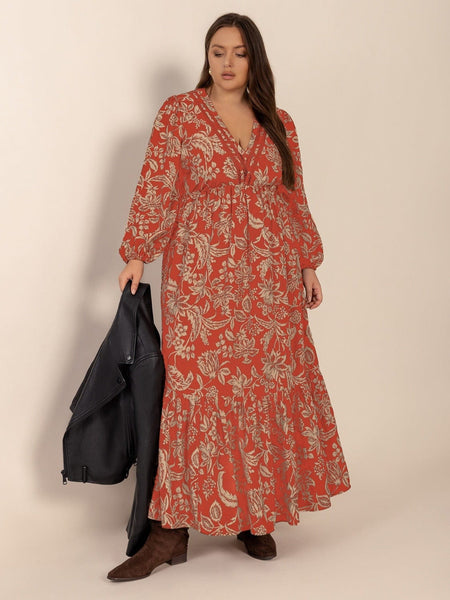 PLUS SIZE Janelle Maxi Dress - Red-Plus Size Dresses- Boheme Junction