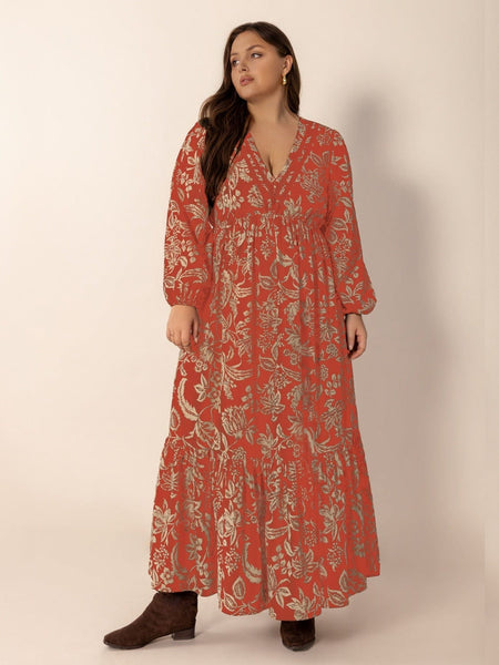 PLUS SIZE Janelle Maxi Dress - Red-Plus Size Dresses- Boheme Junction