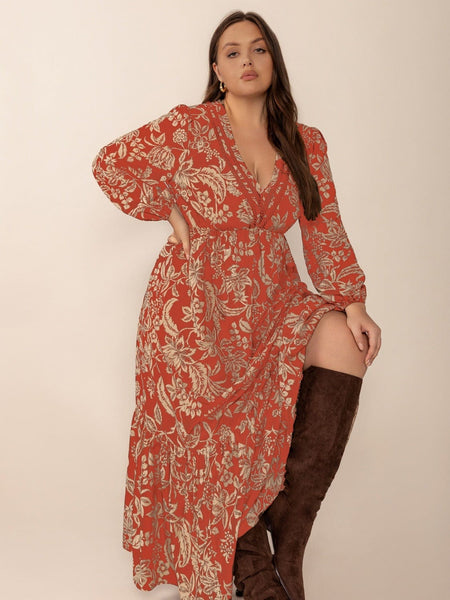 PLUS SIZE Janelle Maxi Dress - Red-Plus Size Dresses- Boheme Junction
