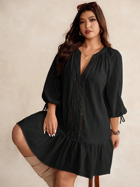PLUS SIZE June Mini Dress - Black-Plus Size Dresses- Boheme Junction