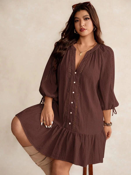 PLUS SIZE June Mini Dress - Brown-Plus Size Dresses- Boheme Junction